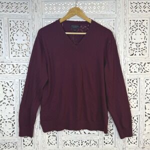 Banana Republic Red Burgundy V Neck Sweater Silk Cashmere Mens L Fits Medium